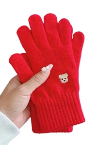 Manusi dama, model clasic calduros, accesorizate cu ursulet, tematica feeling warm, marime universala, rosii