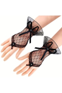 Manusi dama, scurte, prindere pe un deget, accesorizate cu fundinte delicate, model minimalist, tematica fashion style, marime universala, negre