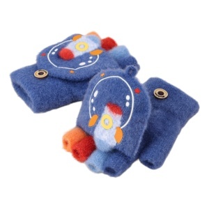 Manusi pentru copii, model cu degetele colorate descoperite si capac decapotabil, prindere cu nasturel, accesorizate cu racheta, tematica universul piticilor, baieti, marime 3 – 5 ani, albastre - Img 2