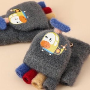 Manusi pentru copii, model cu degetele colorate descoperite si capac decapotabil, prindere cu nasturel, accesorizate cu elicopter haios, tematica let's play, unisex, marime 3 – 5 ani, gri - Img 2