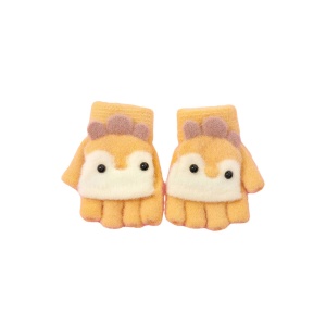 Manusi pentru copii, model cu degetele descoperite si capac decapotabil, accesorizate cu pinguini poznasi, tematica happy feet, marime 1 – 5 ani, galbene