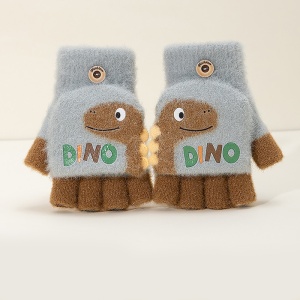 Manusi pentru copii, model cu degetele descoperite si capac decapotabil, prindere cu nasturel, accesorizate cu dinozaur, tematica crazy dino, unisex, marime 3 – 5 ani, gri - Img 4