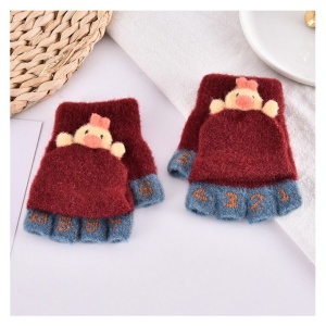 Manusi pentru copii, model cu degetele descoperite si numerotate, capac decapotabil prindere cu nasturel, manseta elastica, accesorizate cu puisor, tematica learn and play, marime 3 – 8 ani, rosu inchis - Img 3