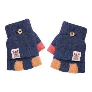 Manusi pentru copii, model cu degetele dezgolite si capac decapotabil, prindere cu nasture si manseta elastica, tematica cool kids, marime 3 – 6 ani, albastru inchis