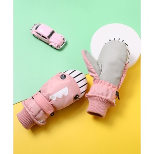 Manusi pentru copii, model cu un singur deget, manseta elastica si prindere reglabila, waterproof, imprimeu haios cu rechin prietenos, tematica let’s play outside, marime 5 – 12 ani, roz - Img 2