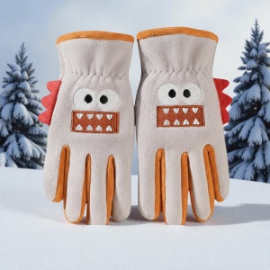 Manusi pentru copii, model jucaus, detalii de contrast vesele, imprimeu haios, tematica prietenul meu monstruletul, unisex, marime 3 – 8 ani, gri deschis - Img 3