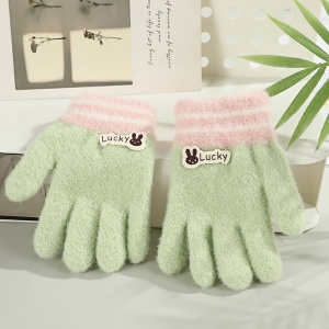 Manusi pentru copii, model pufos si vesel, manseta elastica cu detalii de contrast, tematica lucky bunny, unisex, marime 3 – 8 ani, verzi - Img 3