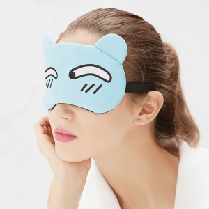 Masca de dormit, model haios cu fete expresive si urechiuse, rezerva cu gel, prindere elastica, tematica sweet dreams, unisex, M9, albastru - Img 3