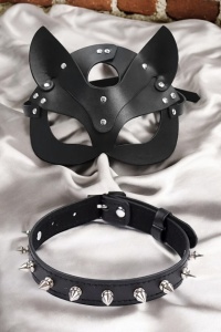 Masca sexy dama, set 2 piese, model provocator pisica obraznica si choker cu fundita, reglabila, tematica young kitty, negru - Img 2