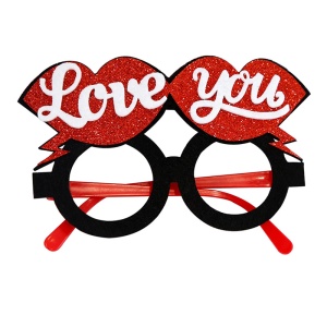 Ochelari amuzanti fara lentile, model petrecere fashion, buze love you, tematica party style, negri