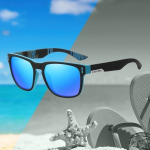 Ochelari de soare pentru barbati, model casual, tematica sport summer, marime universala, negru si albastru - Img 2