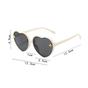 Ochelari de soare pentru copii, design in forma de inima, model pentru fetite albinuta fashion, marime universala, crem - Img 4
