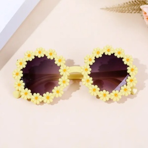 Ochelari de soare pentru copii, model pentru fetite cu floarea soarelui summer vibe, marime universala, galbeni - Img 2