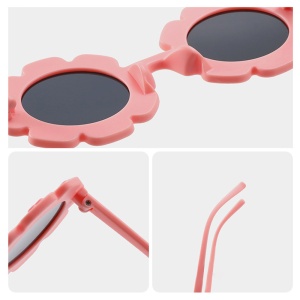 Ochelari de soare pentru copii, model pentru fetite, design floare cu petale in forma de inimioare, marime universala, roz - Img 3