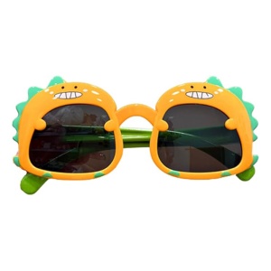 Ochelari de soare pentru copii, unisex, model cu dinozaur prietenos, tematica dino world, marime universala, portocalii - Img 4