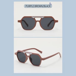Ochelari de soare pentru copii, unisex, model cu rama chic, detaliu de contrast, tematica cool summer, marime universala, maro inchis - Img 3