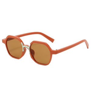 Ochelari de soare pentru copii, unisex, model cu rama fashion, cu detaliu de contrast, tematica cool summer, marime universala, maro