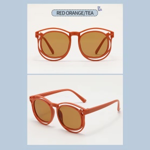 Ochelari de soare pentru copii, unisex, model cu rama fashion, tematica cozy summer, marime universala, maro - Img 3