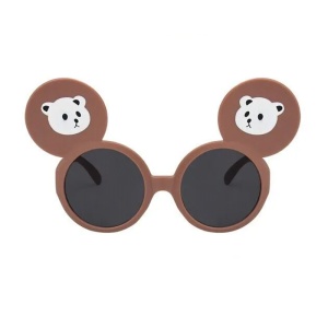 Ochelari de soare pentru copii, unisex, model cu urechiuse de ursulet, flexibili, marime universala, maro inchis - Img 2
