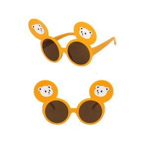 Ochelari de soare pentru copii, unisex, model cu urechiuse de ursulet, flexibili, marime universala, portocalii - Img 3