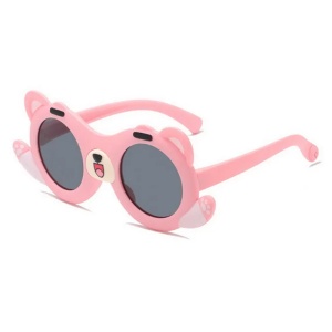 Ochelari de soare pentru copii, unisex, model cu ursulet prietenos, tematica teddy the friendly buddy, marime universala, roz