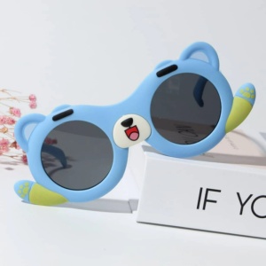 Ochelari de soare pentru copii, unisex, model cu ursulet prietenos, tematica teddy the friendly buddy, marime universala, albastri - Img 4