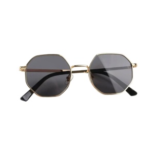 Ochelari de soare pentru copii, unisex, model fashion cu rama metalica, marime universala, negri cu auriu