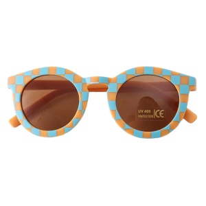 Ochelari de soare pentru copii, unisex, model vintage, rama cu imprimeu, tematica fashion summer, marime universala, albastri