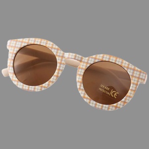 Ochelari de soare pentru copii, unisex, model vintage, rama cu imprimeu, tematica fashion summer, marime universala, bej - Img 2