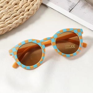 Ochelari de soare pentru copii, unisex, model vintage, rama cu imprimeu, tematica fashion summer, marime universala, albastri - Img 3