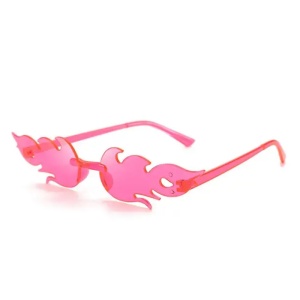 Ochelari de soare pentru femei, model cu flacara, tematica sexy and hot, marime universala, roz