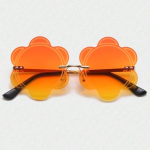 Ochelari de soare pentru femei, model cu floare, tematica I love retro flower, marime universala, portocalii - Img 3