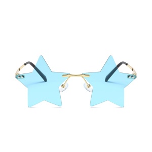 Ochelari de soare pentru femei, model super cool cu stea, tematica new star in town, marime universala, albastru deschis - Img 2