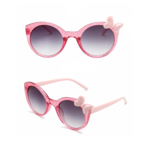 Ochelari de soare pentru fetite, model cu rama semitransparenta accesorizata cu fundita chic, tematica glitter summer, marime universala, roz - Img 4