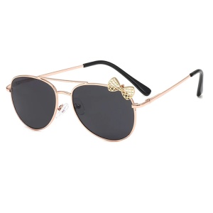 Ochelari de soare pentru fetite, model delicat accesorizat cu fundita, tematica mica printesa, marime universala, negri