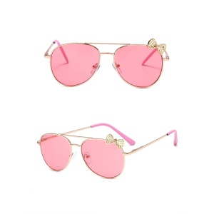 Ochelari de soare pentru fetite, model delicat accesorizat cu fundita, tematica mica printesa, marime universala, roz deschis - Img 3