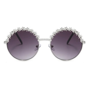 Ochelari de soare pentru fetite, model rotund accesorizat cu floricele, tematica glamour summer, marime universala, argintii - Img 2