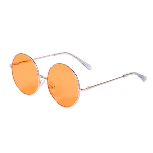 Ochelari de soare unisex, model retro rotund, tematica mistery cool, marime universala, portocalii