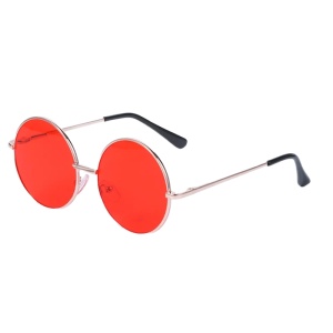 Ochelari de soare unisex, model retro rotund, tematica mistery cool, marime universala, rosii