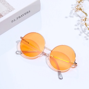 Ochelari de soare unisex, model retro rotund, tematica mistery cool, marime universala, portocalii - Img 2