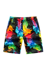 Pantaloni scurti de baie tip bermude, multicolor cu imprimeu abstract, barbati, uscare rapida