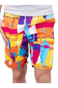 Pantaloni scurti de baie tip bermude, multicolor cu imprimeu abstract vesel, barbati, uscare rapida - Img 4