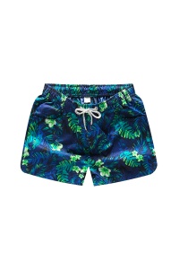 Pantaloni scurti de baie tip sort, albastru cu imprimeu frunze, femei, uscare rapida