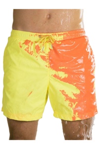 Pantaloni scurti de baie tip sort, barbati, galben, cameleon, uscare rapida