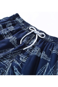 Pantaloni scurti de baie tip sort, barbati, imprimeu barci sailing, model sailing life, uscare rapida, albastru - Img 4