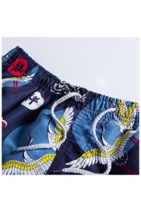 Pantaloni scurti de baie tip sort, barbati, imprimeu stil japonez, uscare rapida, albastru inchis - Img 4