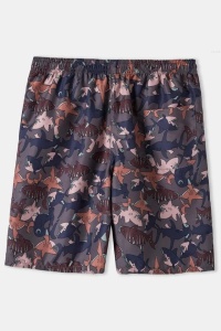 Pantaloni scurti de baie tip sort, barbati, model cu rechini fiorosi, imprimeu grafic acvatic, prindere cu snur, tematica crazy shark, uscare rapida, gri cu maro - Img 2