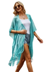 Pareo tip rochie pentru plaja sau strada, accesorizata cu perlute pe margine si fir sclipitor, turcoaz