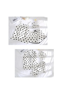 Pijama dama 4 in 1, haine de stat in casa, 7 piese, satin, camasa, maieu, pantalon lung si chilot tip pantalon scurt, alba cu inimioare - Img 4