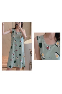 Pijama dama, tip camasa de noapte fara maneci, verde cu imprimeu avocado - Img 4